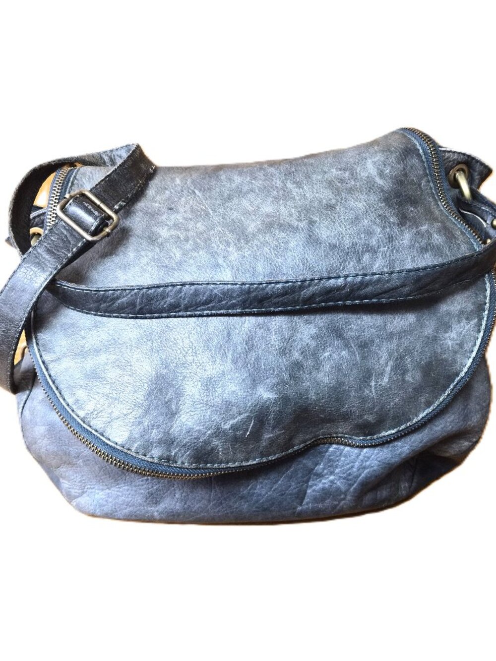 Tuscany Leather Firenze Slate Blue Distressed Crossbody Shoulder Bag Boho Tassel